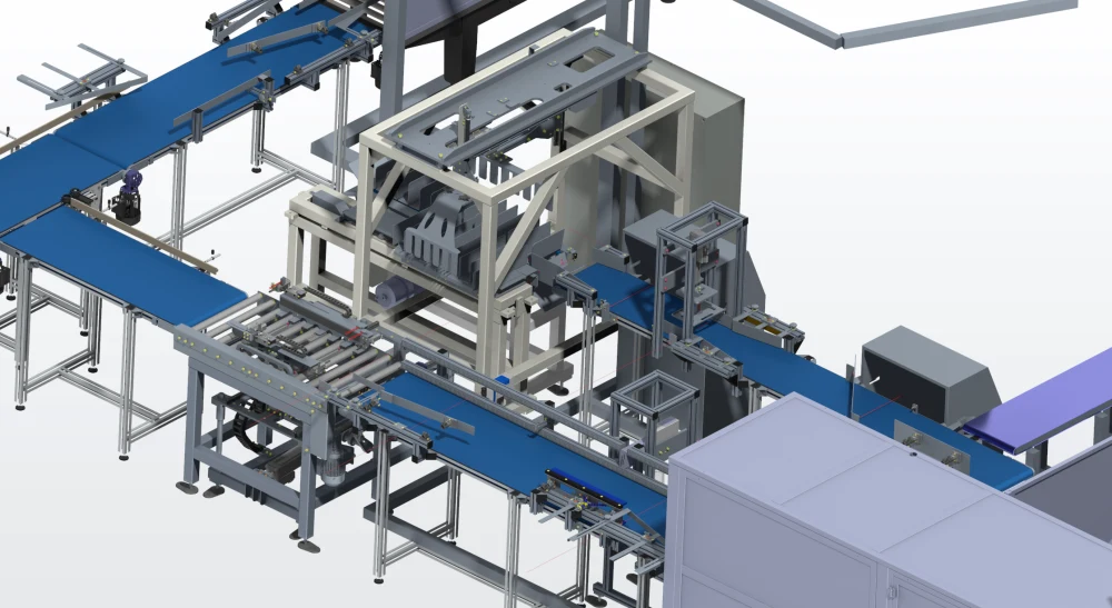 Komplex raktárautomatizálási lift és szállítópálya 3D modell